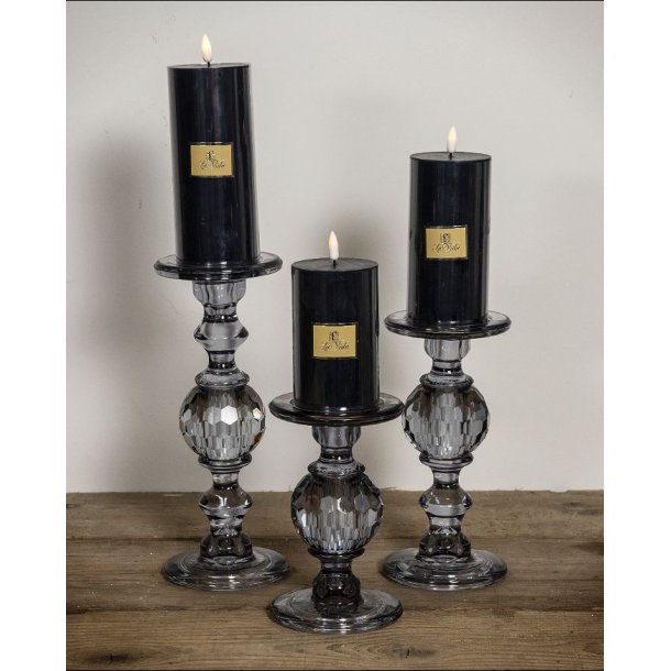 Lysestage i krystal  gr rget glas i 3 strrelser